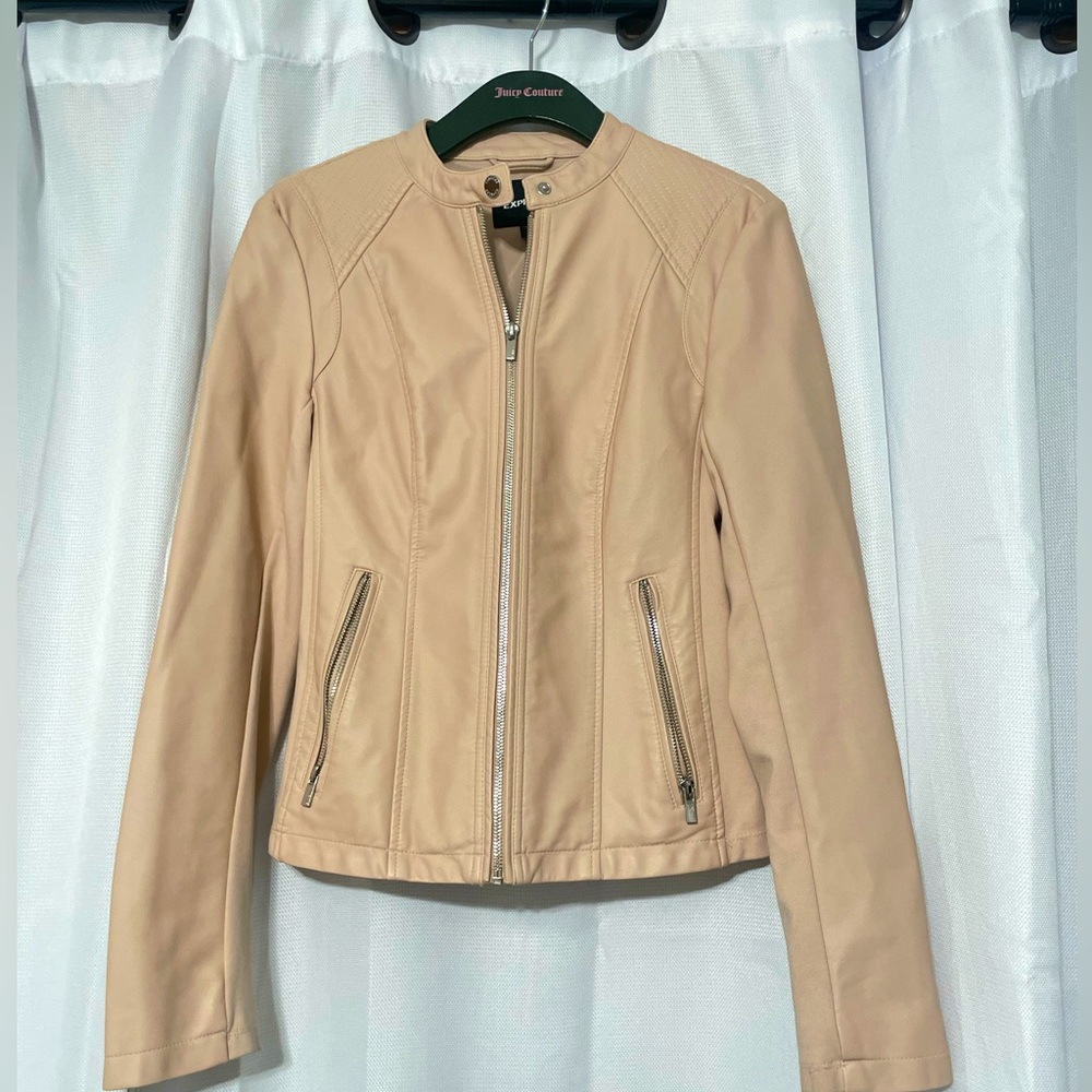 Express cream blush leather jacket